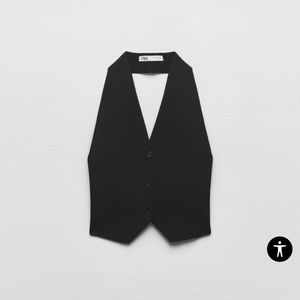 Zara Black Open Back Knit Waistcoat Size Small